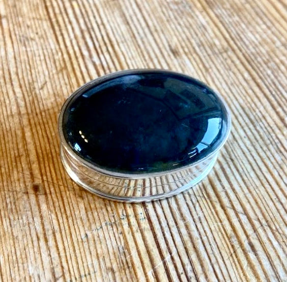 Silver and onyx pill box